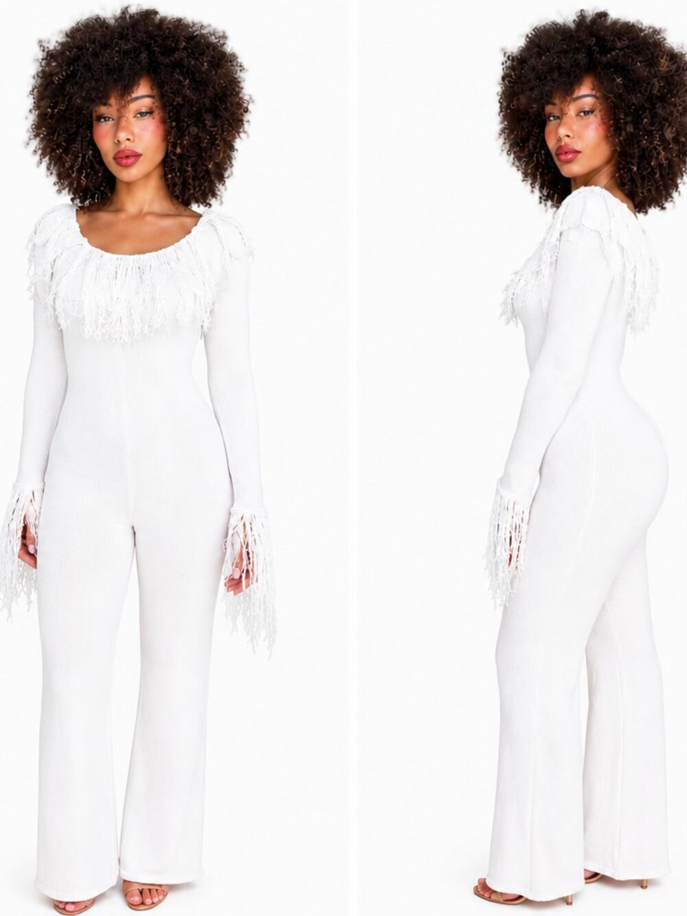 MondoEstilo Fringe Knit Jumpsuit | Statement Glam One Piece